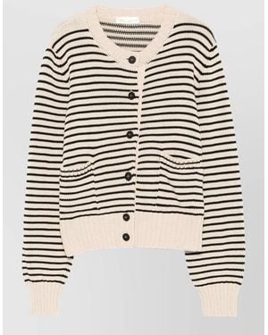 Roberto Collina Cotton Cardigan Striped Pattern Ribbed Cuffs - Black