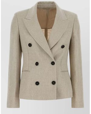 Brunello Cucinelli Linen Blend Blazer Button Detail Tailoring - Natural