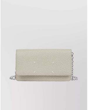 Maison Margiela Leather Textured Wallet Chain Strap - Natural