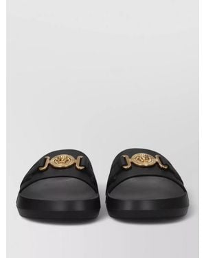 Versace Leather Slide Sandals - Black