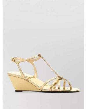 Prada Leather Sandals Open Toe Wedge Heel - Metallic