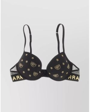 Chiara Ferragni Logomania Embroidered Elastic Band Bralette - Black