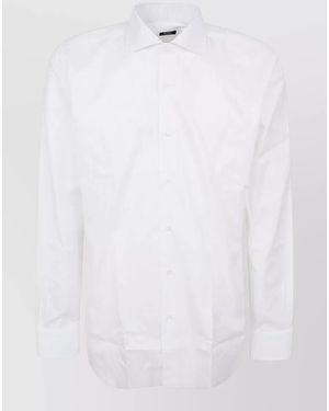 Barba Napoli Long Sleeve Shirt Featuring Minimal Neckline - White