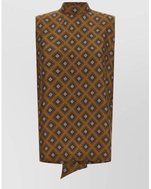 Alberto Biani Geometric Draped Sleeveless High Neck Top - Brown