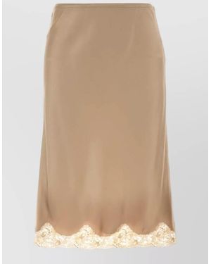 Saint Laurent Silk Satin Fitted Skirt - Natural