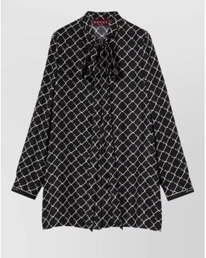 Gucci Silk Dress Shirt All Over Print Necktie - Black