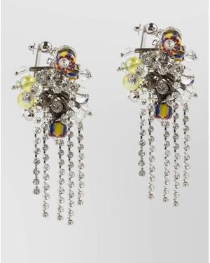 Dries Van Noten Beaded Crystal Dangle Stud Earrings - Multicolour