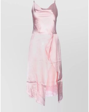Acne Studios Ruched Lace-Trim Midi Slip Dress - Pink