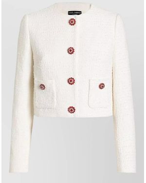 Dolce & Gabbana Rachel Tweed Single Breasted Cropped Jacket - Natural