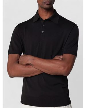 ZEGNA Short Sleeve Polo Shirt Ribbed Trims - Black