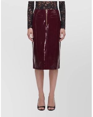 Self-Portrait Faux Leather High Waist Midi Skirt - Red