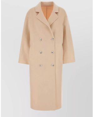 Loulou de Saison Wool Blend Borneo Long Coat Lapels Pockets - Natural