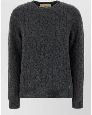 Valentino Wool Sweater Cable Knit Crew Neck - Gray