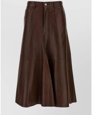 Haikure Lamb Leather A-Line Skirt - Brown