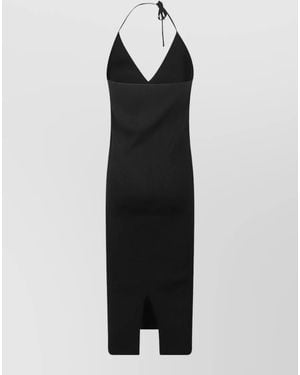 Jil Sander Halter Neck Midi Dress Ribbed Back Tie - Black