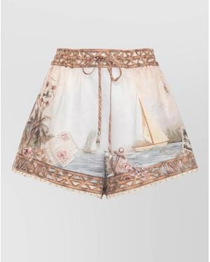 Zimmermann High Waist Shorts Lace Trim Linen - Natural