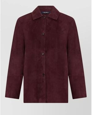 Max Mara Lambskin Suede Mid Length Notch Collar Jacket - Red