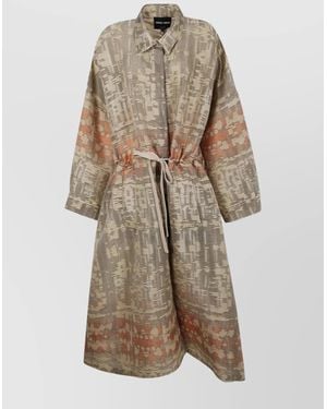 Giorgio Armani Tiger Jacquard Belted Coat - Natural