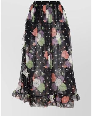 Etro Silk Floral-Print Ruffled High-Waisted Skirt - Black