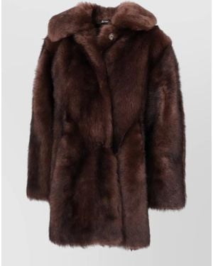 LA ROSE Long Sleeve Faux Fur Coat - Brown