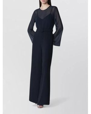 P.A.R.O.S.H. Belted Keyhole Back Sheer Trouser Suit - Blue