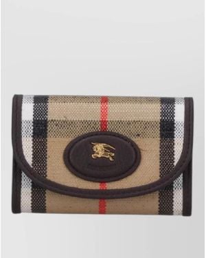 Burberry Chain Detail Check Pattern Fold Over Wallet - Grey