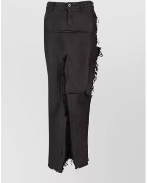 Rick Owens Denim Skirt Trousers Frayed Edges Slit - Black