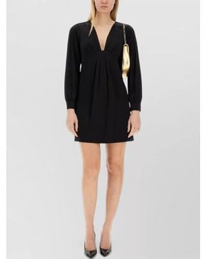 Michael Kors Long Sleeve Mini Dress V Neckline - Black