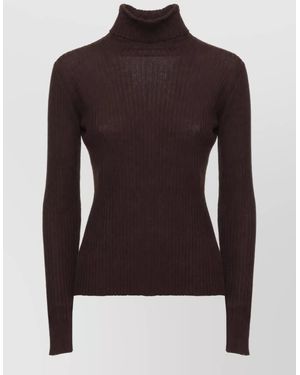 Panicale Ribbed High Neck Wool Silk Jumper - Brown