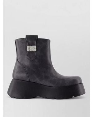 Ganni Kat Low Leather Platform Ankle Boots - Black