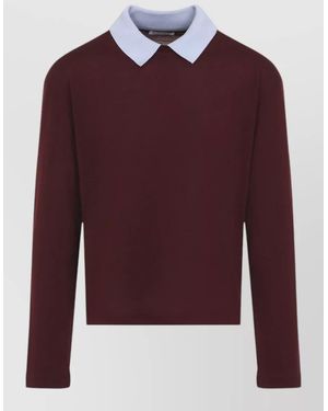 Jil Sander Wool Knit Long-Sleeve Polo Shirt - Red