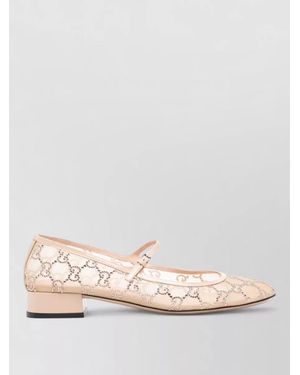 Gucci Crystal Mesh Ballerina Shoes Low Block Heel - Pink