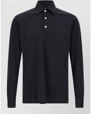 Kiton Positano Long Sleeve Polo Shirt Collar - Blue