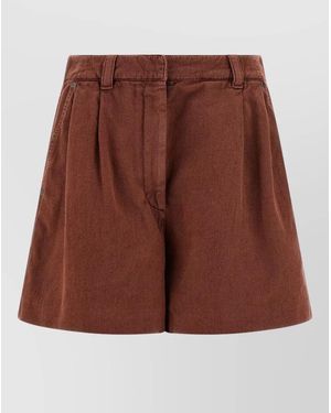 Brunello Cucinelli Baggy Shorts Belt Loops Back Pockets Pleats - Brown