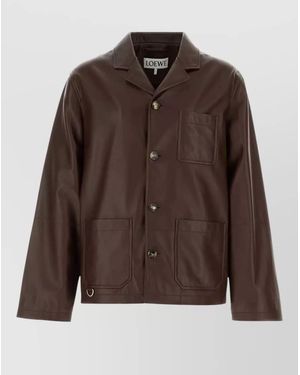 Loewe Leather Jacket Notched Lapel Front And Chest Pockets - Brown