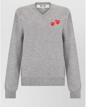 COMME DES GARÇONS PLAY Wool V-Neck Jumper - Grey