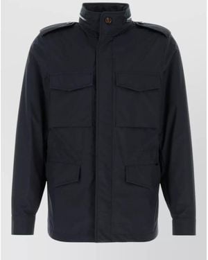 Moorer Denver Polyester Jacket High Collar Epaulettes - Blue