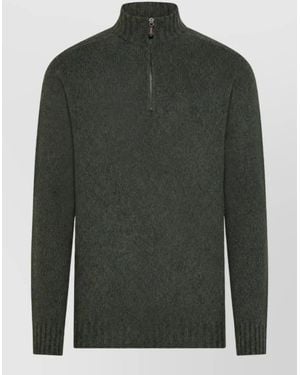 SEVENTY VENEZIA Ribbed Mock Neck Zip Sweater - Green