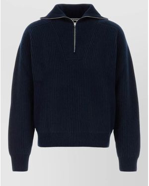 Jil Sander Wool Polo Shirt High Collar Long Sleeves - Blue