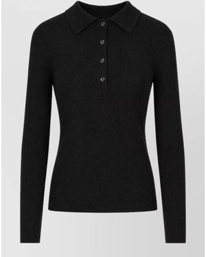 P.A.R.O.S.H. Long Sleeve Ribbed Top Collared Design - Black