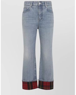 McQueen Cotton Denim Jeans Turn Up Hem - Blue