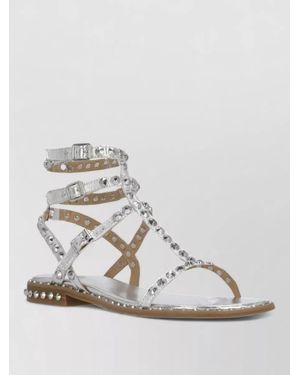 Ash Metal Leather Flat Sandals Studded Design - Metallic