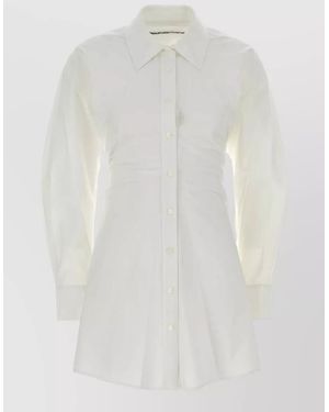 Alexander Wang Stretch Poplin Shirt Dress Long Sleeves Ruching - White