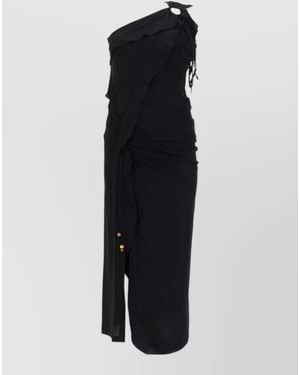 Isabel Marant One Shoulder Midi Dress Drape Ruffle Buttons - Blue