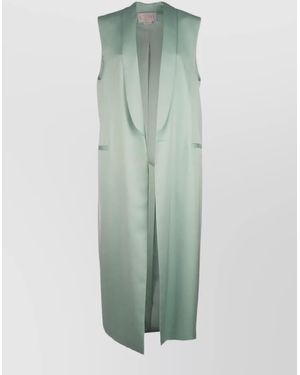 Genny Long Sleeveless Tailored Vest Side Pockets - Green