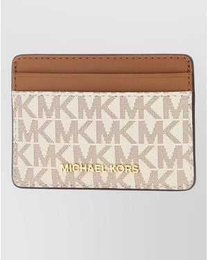 Michael Kors Canvas Card Holder Brand Logo Slots - Natural