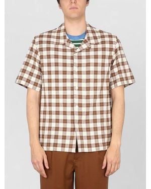 Howlin' Cotton Shirt Bowling Neck Chequered Short Sleeves - White