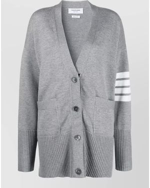 Thom Browne Relaxed V Neck Cardigan Fine Merino Wool - Grey