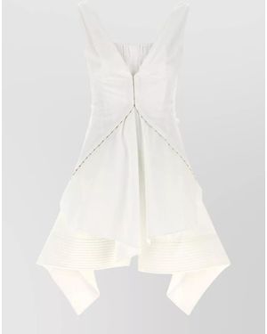 McQueen Day Dress Sleeveless Asymmetric Hem V Neckline - White