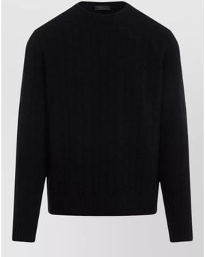 Prada Wool Cashmere Crewneck Pullover Textured Knit - Black